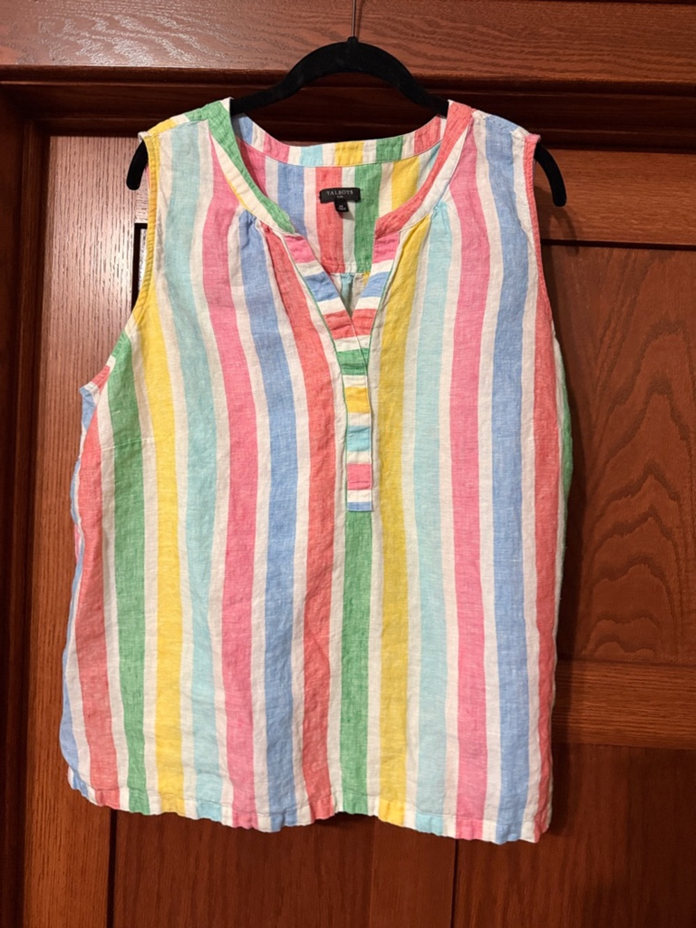 Talbots Rainbow Stripe Sleeveless Linen Blend Top